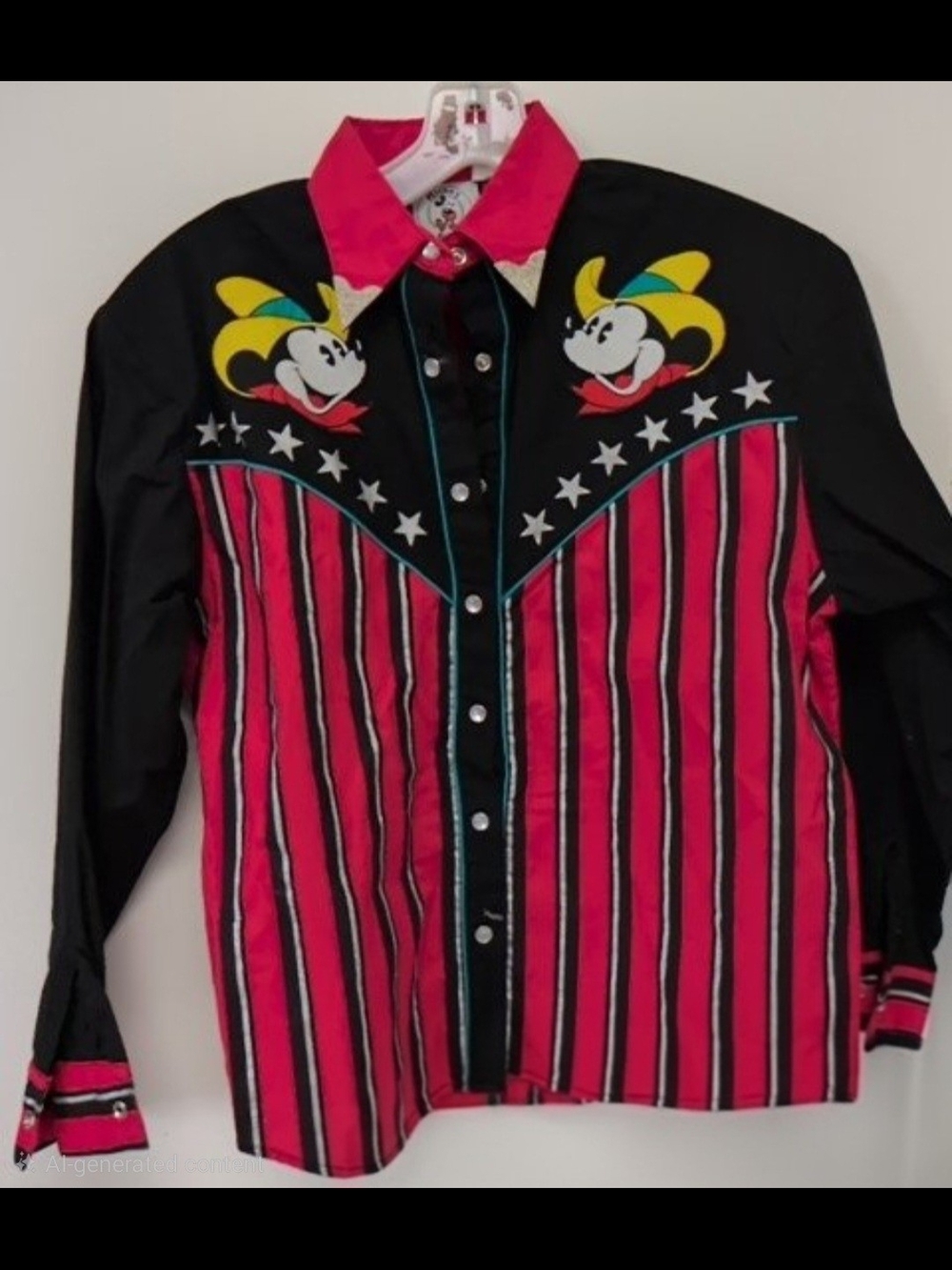 MICKEY & CO Red/Black Western Shirt with Cartoon Embroidery Size XS
